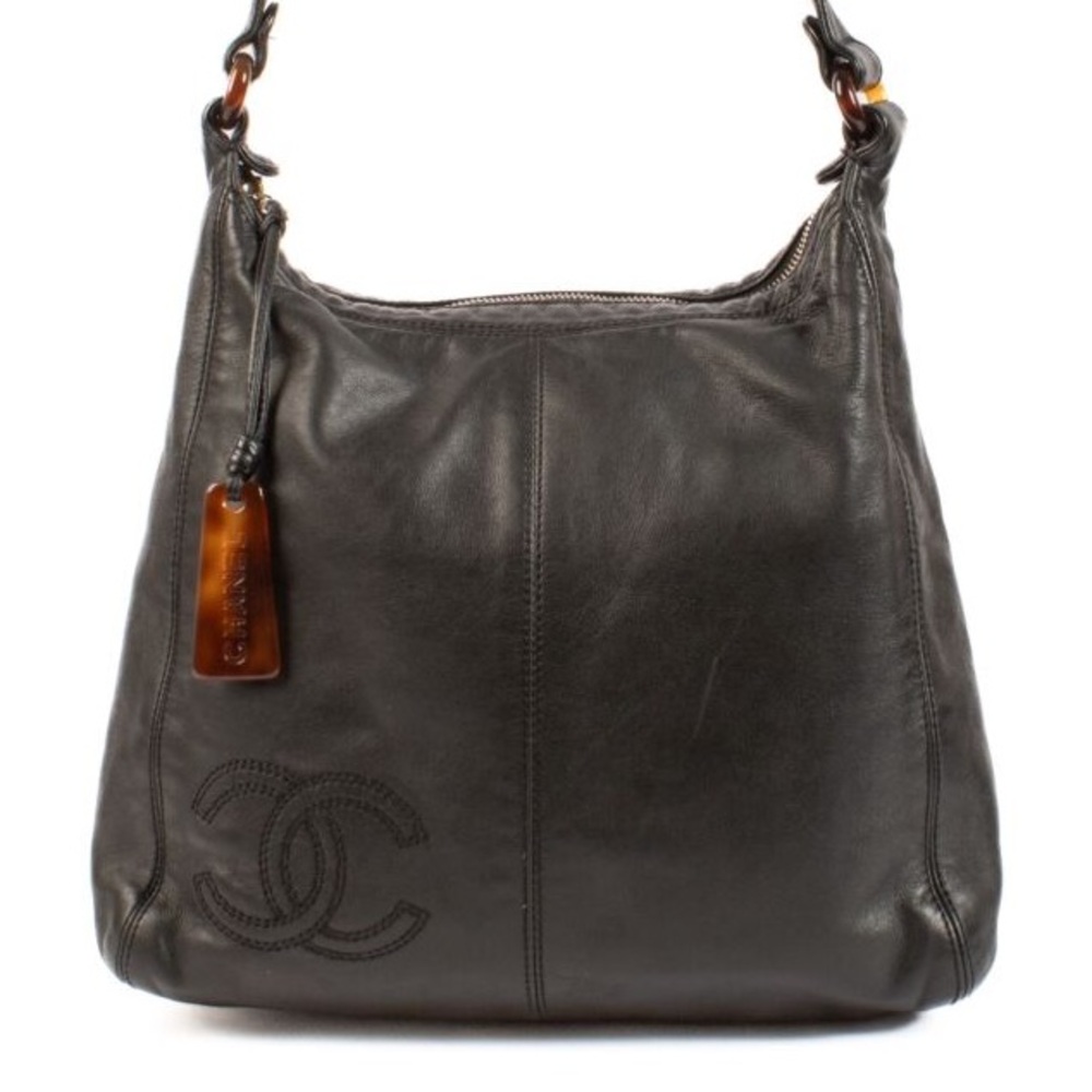 Chanel Black Calfskin CC Hobo w tortoise accents - VINTAGE - RARE - EUC